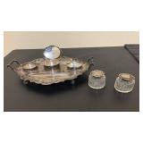 Antique Silver Inkstand with Cut Glass Inkwells
