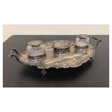 Antique Silver Inkstand with Cut Glass Inkwells