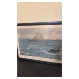 Framed Sinking of the Bismarck Print by Wilfrid Dawson 1943