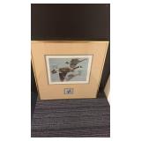 Framed Goose Print Artwork with Stamp and Double Mat