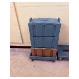 3 stackable hot boxes with wheel cart.