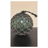 Vintage Green Glass Fishing Float with Knotted Rope Net