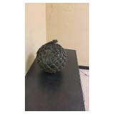 Vintage Green Glass Fishing Float with Knotted Rope Net