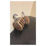 Pair of Vintage Wooden Pulley Blocks with Metal Hooks