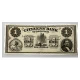 ? 1860 1 Dollar Bill Citizens Bank Of Louisiana New Orleans Bank Note In Protective Sleeve