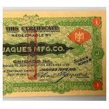 1912 Jaques Mfg. Co. Food Coupon Certificate (In Protective Sleeve)