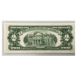 2 Dollar Bill From 1963 With Red Seal And Red Numbers (Very Good Condition) In Protective Sleeve)