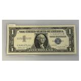 1957 A Series Blue Seal 1 Dollar Bill US Currency Silver Certificate (Great Condition) In Protective Sleeve