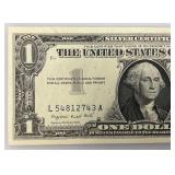 1957 A Series Blue Seal 1 Dollar Bill US Currency Silver Certificate (Great Condition) In Protective Sleeve