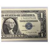 1957 A Series Blue Seal 1 Dollar Bill US Currency Silver Certificate (Great Condition) In Protective Sleeve
