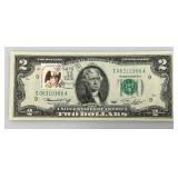 1976 Uncirculated $2 Dollar Bill Bicentennial 1st Day Stamp (In Protective Sleeve)