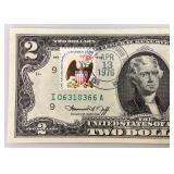 1976 Uncirculated $2 Dollar Bill Bicentennial 1st Day Stamp (In Protective Sleeve)