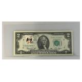 1976 Uncirculated $2 Dollar Bill Bicentennial 1st Day Stamp (In Protective Sleeve)