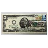 1976 Uncirculated $2 Dollar Bill Bicentennial 1st Day Stamp  "76 Minnesota State Fair Ink Stamp (In Protective Sleeve)