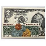 1976 Uncirculated $2 Dollar Bill Bicentennial 1st Day Stamp  Pioneer Postal Emporium Ink Stamp (In Protective Sleeve)