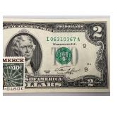 1976 Uncirculated $2 Dollar Bill Bicentennial 1st Day Stamp  Pioneer Postal Emporium Ink Stamp (In Protective Sleeve)