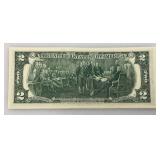 1976 Uncirculated $2 Dollar Bill Bicentennial 1st Day Stamp  Pioneer Postal Emporium Ink Stamp (In Protective Sleeve)