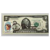 1976 Uncirculated $2 Dollar Bill Bicentennial 1st Day Stamp  "76 Minnesota State Fair Ink Stamp (In Protective Sleeve)