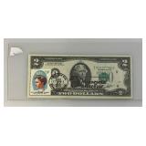1976 Uncirculated $2 Dollar Bill Bicentennial 1st Day Stamp  "76 Minnesota State Fair Ink Stamp (In Protective Sleeve)