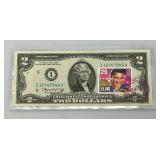 1976 Uncirculated $2 Dollar Bill Bicentennial 1st Day Stamp  Elvis With St Paul Stamp (In Protective Sleeve)