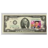 1976 Uncirculated $2 Dollar Bill Bicentennial 1st Day Stamp  Elvis With St Paul Stamp (In Protective Sleeve)