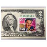 1976 Uncirculated $2 Dollar Bill Bicentennial 1st Day Stamp  Elvis With St Paul Stamp (In Protective Sleeve)