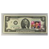 1976 Uncirculated $2 Dollar Bill Bicentennial 1st Day Stamp  Elvis With St Paul Stamp (In Protective Sleeve)