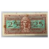 1954 Series 521 United States Military 25 Cent Payment Certificate (In Protective Sleeve)