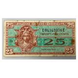 1954 Series 521 United States Military 25 Cent Payment Certificate (In Protective Sleeve)