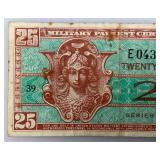 1954 Series 521 United States Military 25 Cent Payment Certificate (In Protective Sleeve)