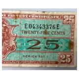 1954 Series 521 United States Military 25 Cent Payment Certificate (In Protective Sleeve)