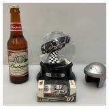 Collectible Dale Earnhardt & Earnhardt Jr. Items Including Dale Earnhardt Snow Globe, Dale Earnhardt Jr. Budweiser Bottle With Miniature Die Cast Car Inside And More