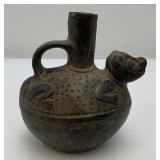 Vintage Peru "Dog Effigy Strirrup Spout Bottle" 4 1/2" x 5" x 3"
