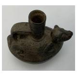 Vintage Peru "Dog Effigy Strirrup Spout Bottle" 4 1/2" x 5" x 3"