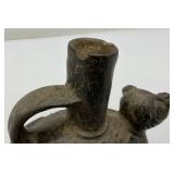 Vintage Peru "Dog Effigy Strirrup Spout Bottle" 4 1/2" x 5" x 3"