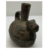 Vintage Peru "Dog Effigy Strirrup Spout Bottle" 4 1/2" x 5" x 3"
