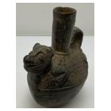 Vintage Peru "Dog Effigy Strirrup Spout Bottle" 4 1/2" x 5" x 3"