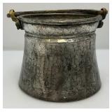 Vintage Cated Copper Brass Primitive Swing Handle Decorative Cook Pot 6" x 7 1/2"