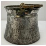 Vintage Cated Copper Brass Primitive Swing Handle Decorative Cook Pot 6" x 7 1/2"