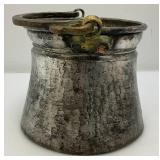 Vintage Cated Copper Brass Primitive Swing Handle Decorative Cook Pot 6" x 7 1/2"