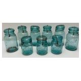 Vintage Blue Glass Canning Jars With Glass Lids