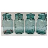 Vintage Blue Glass Canning Jars With Glass Lids