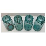 Vintage Blue Glass Canning Jars With Glass Lids