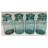 Vintage Blue Glass Canning Jars With Glass Lids