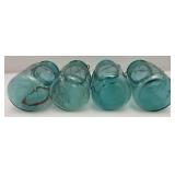 Vintage Blue Glass Canning Jars With Glass Lids