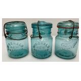 Vintage Blue Glass Canning Jars With Glass Lids