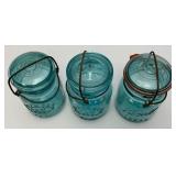 Vintage Blue Glass Canning Jars With Glass Lids