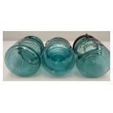 Vintage Blue Glass Canning Jars With Glass Lids