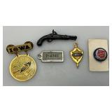 Vintage Collectible Political Buttons, Miniature License Plate Charm And More