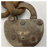 Vintage ADLAKE Brand Heavy Metal Padlock With Heavy Iron Chain